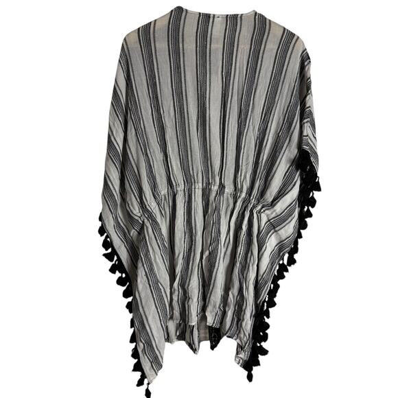 Soluna Swim Black White Striped Tassel Trim Kimono Beach Coverup Size Large - Picture 7 of 9